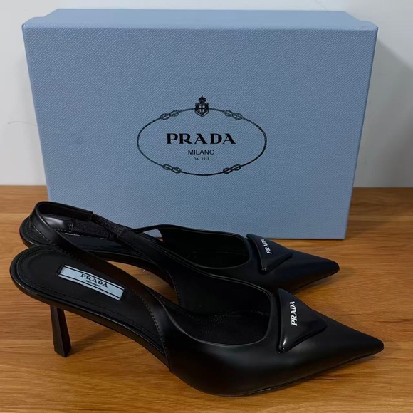 Prada Women's Black Pointed Slingback Heels - Picture 6 of 6